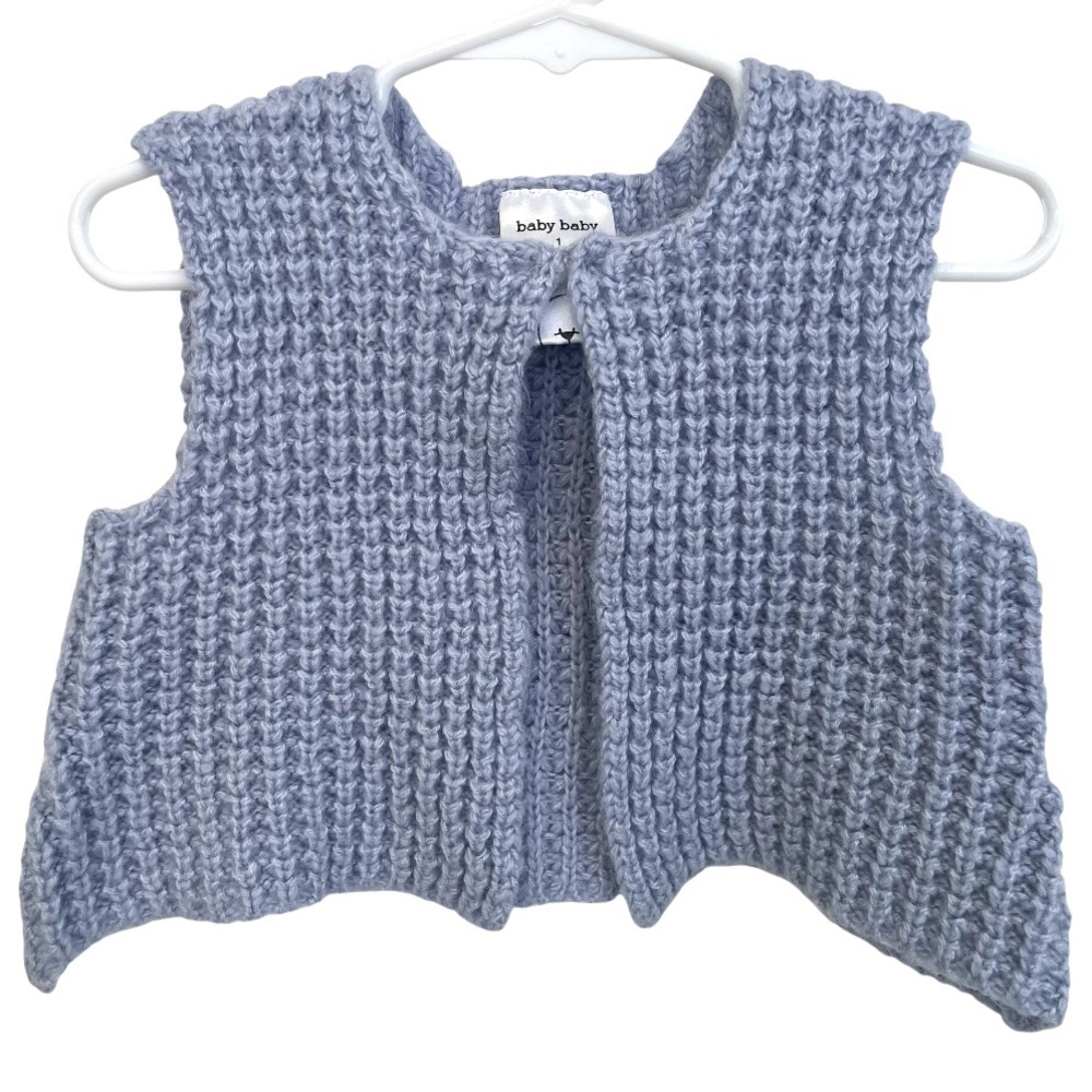 Baby 12-18 Months Knit Sweater Vest Cardigan Lavender Blue Sleeveless